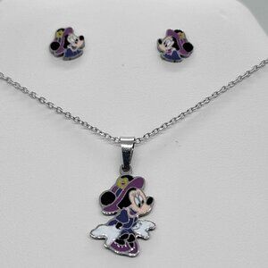 Stainless Steel Minnie Mouse in Purple earrings and necklace